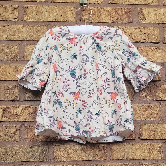 Cynthia Rowley Cream Floral Blouse with Bell Sleeves SIZE 3T - Picture 1 of 7
